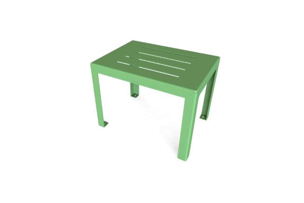 Table basse en acier galvanisé, résistante aux intempéries, idéale pour les zones de détente et de pique-nique en extérieur.